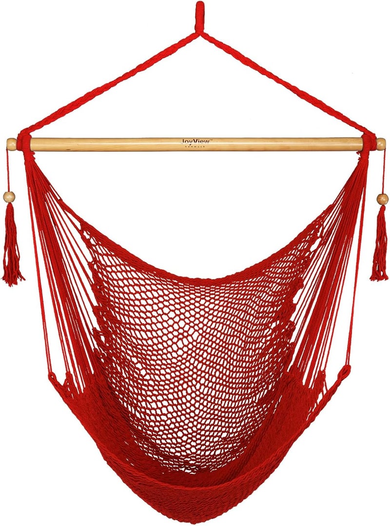 JoyView Hammock Chair with Spreader Bar Caribbean Hammock Swing Chair 300 LBS Weight Capacity XL Rope Hanging Chair for Outdoor Indoor Garden Yard - Red - Image 1